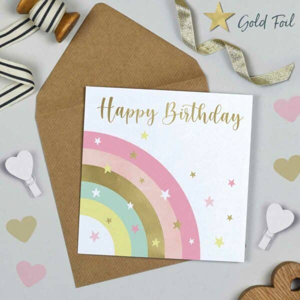 Happy Birthday Card - Over the Rainbow Pink