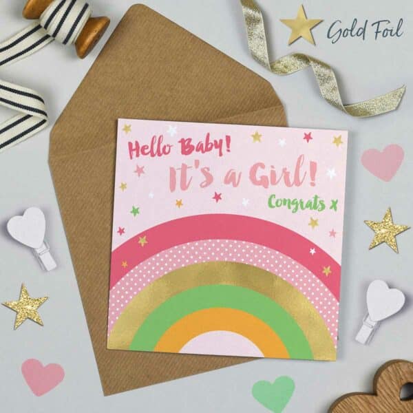 Over the Rainbow Baby Card Pink